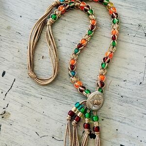 Colorful Faux Silver Concho Bolo Tie Style Necklace